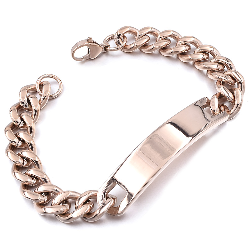 GOKADIMA Hand Chain Stainless Steel Bracelet for men, ID Bracelet Jewelry: rose gold color