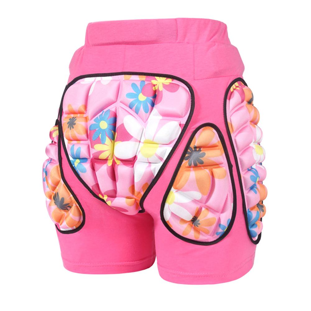 Kids 3D Hip Protective Short Pants Butt Safety Guard Pants Anti-Fall for Skiing Skating DO2: Pink / M