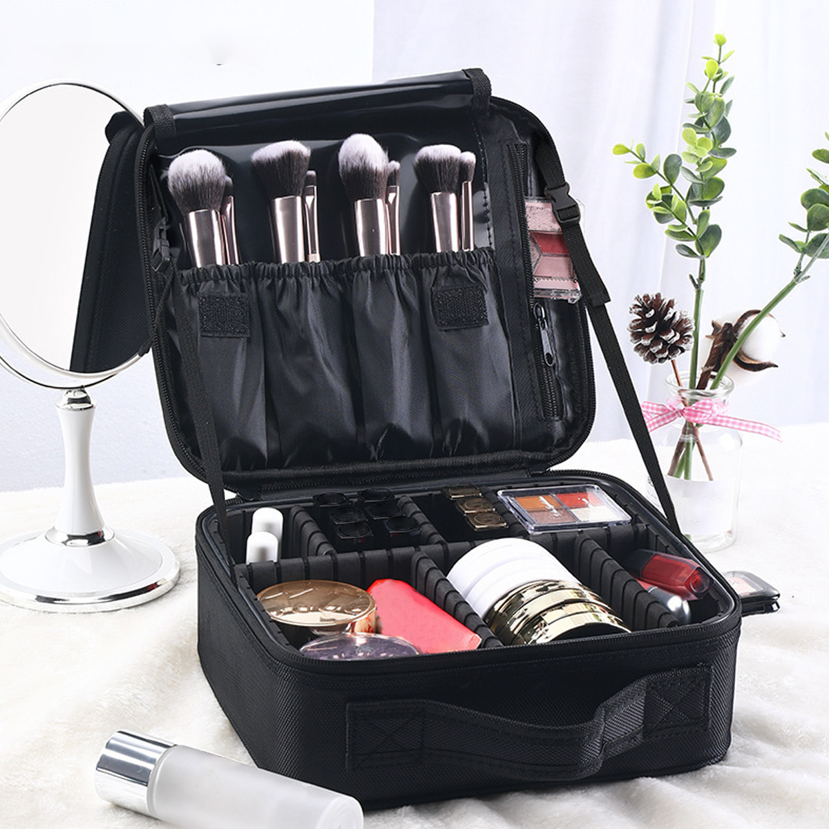 YANZA Makeup Case Beauty Brush Women Cosmetic Suitcase Make Up Organizer Travel Storage Box for Manicure