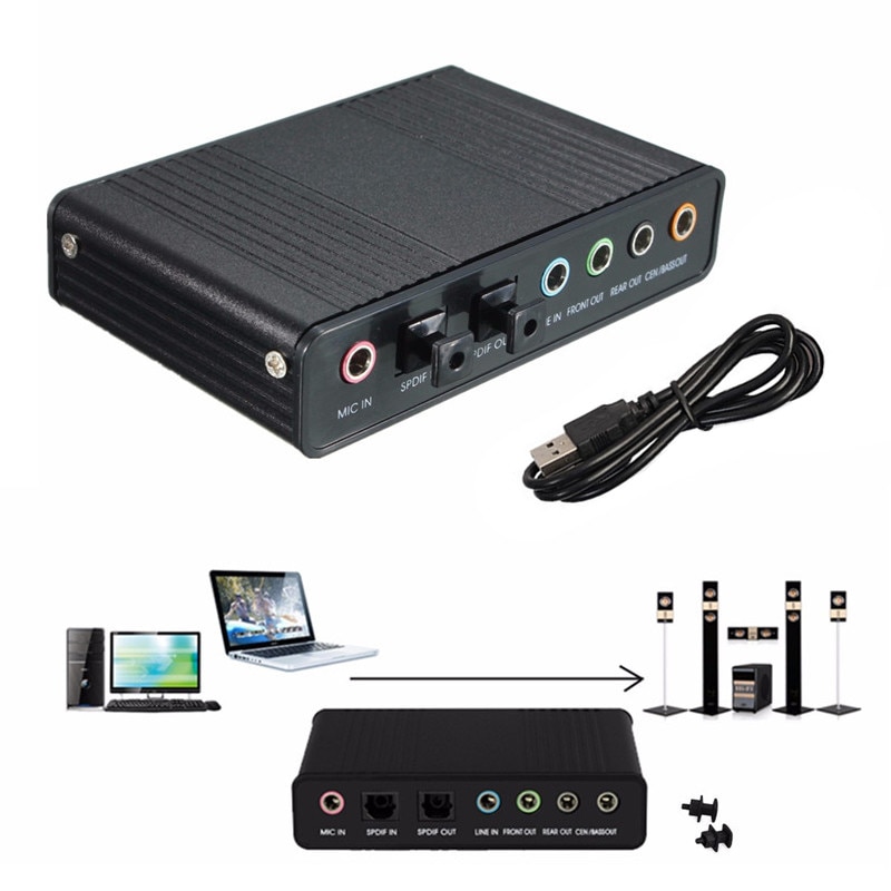 External Sound Card USB 7 Channel 5.1 External Audio Music Sound Card Soundcard For Laptop PC with Driver CD + USB Cabler