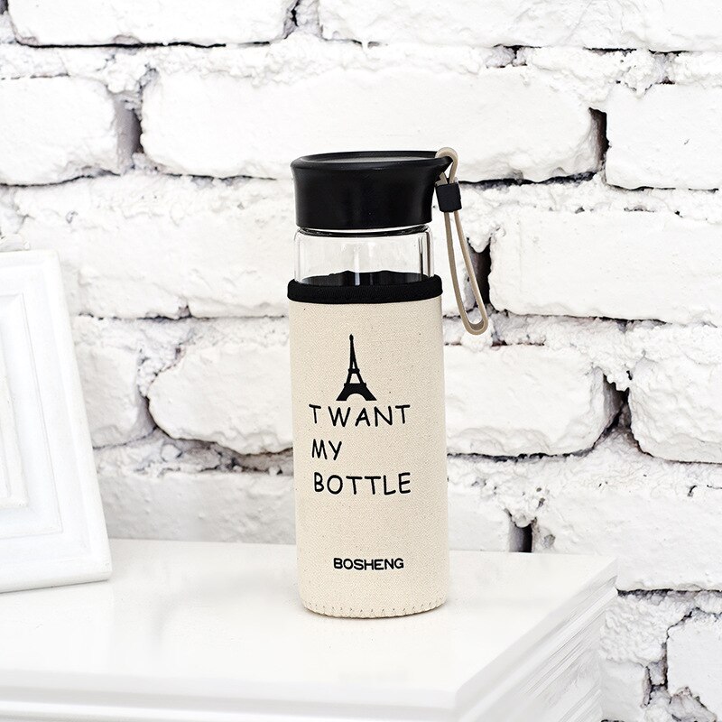 Koreanische Glas Wasser Flasche Studenten Schule Trinken Flaschen Ich bin Freien Baumwolle Und Linie Tasse Hülse Tragetasche Tasche Sport Tasse LA78