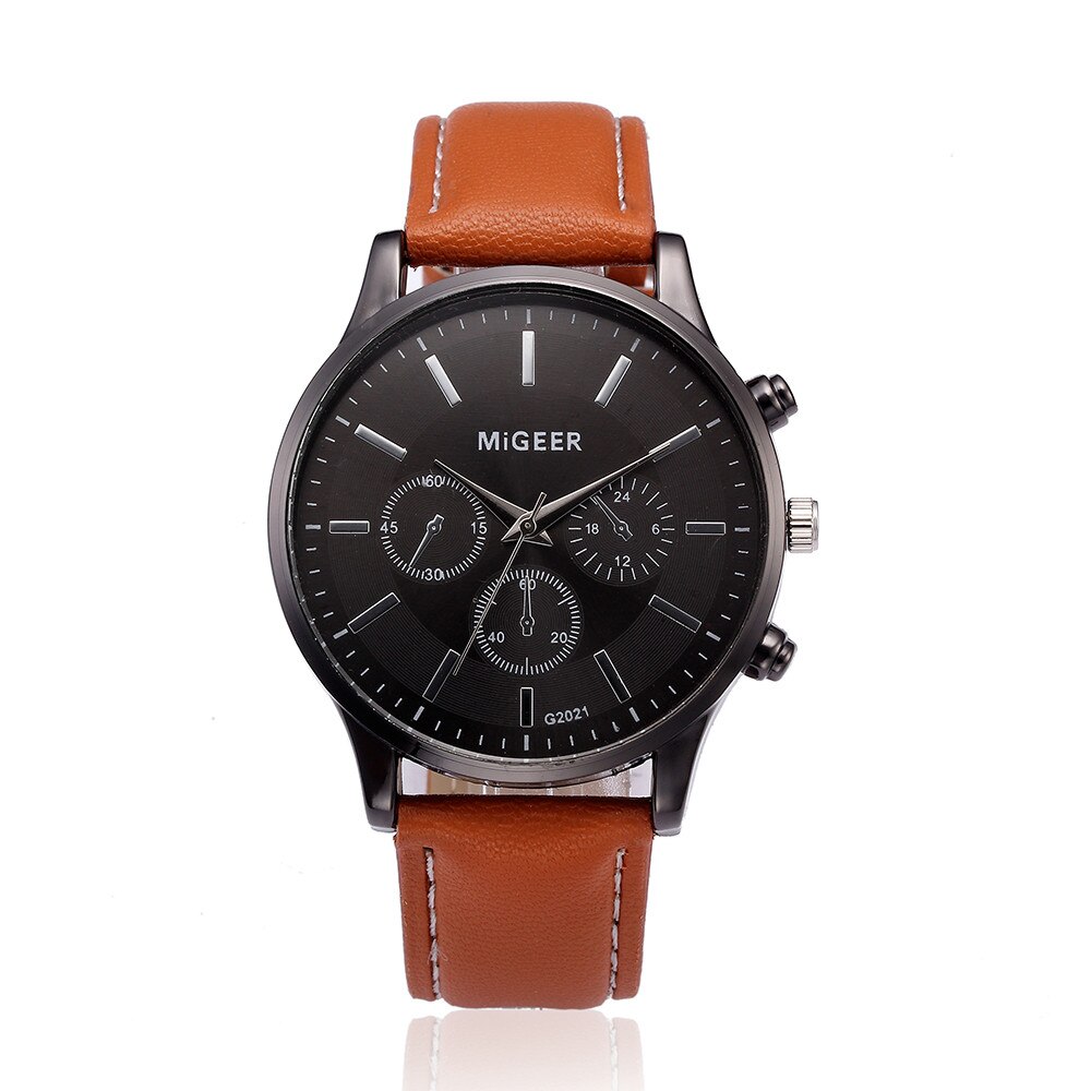 MiGEER – montre-bracelet en cuir pour hommes, rétro, alliage analogique, à Quartz, tendance, 30X: Brown