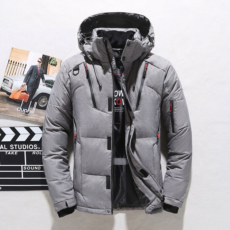 Mannen Parka Down Dikke Warme Winter Jacket Hooded Thicken Duck Down Jas Casual Slim Overjas Met Veel Zakken mens: Grijs / 4XL