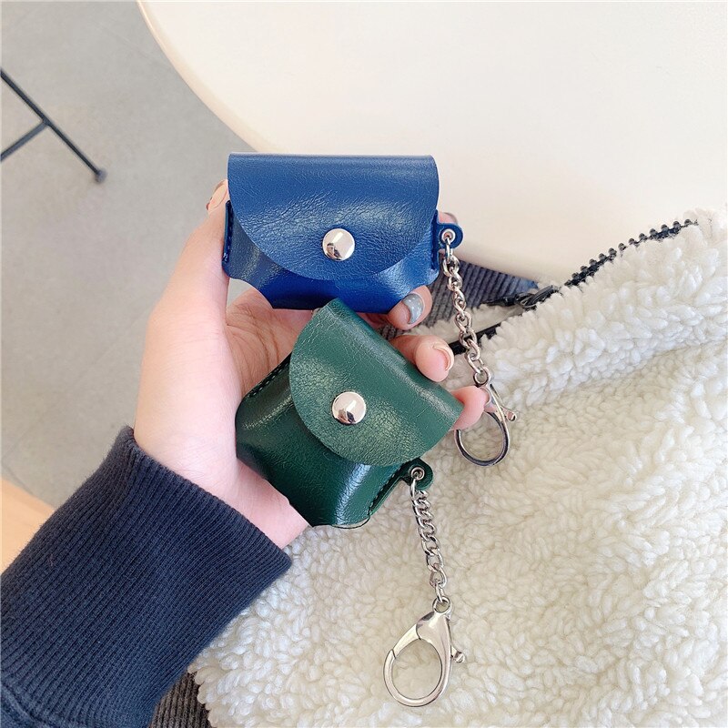 Simpel læderhåndtaske til airpods etui bluetooth øretelefon beskyttelsesetui luksus lanyard til airpods tilbehør funda