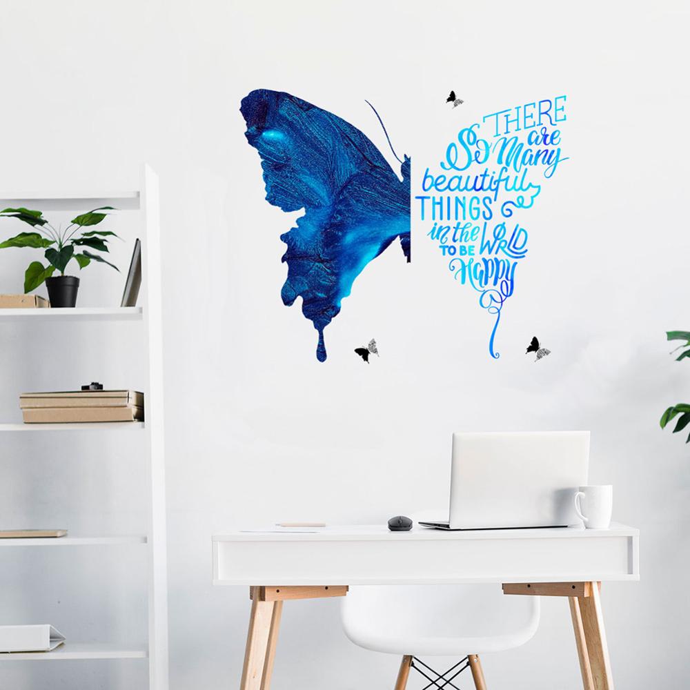 Blue Butterfly Wall Stickers Bedroom Living Room Sofa Background Decoration Wallpaper Art Word Decals For Home Stickers