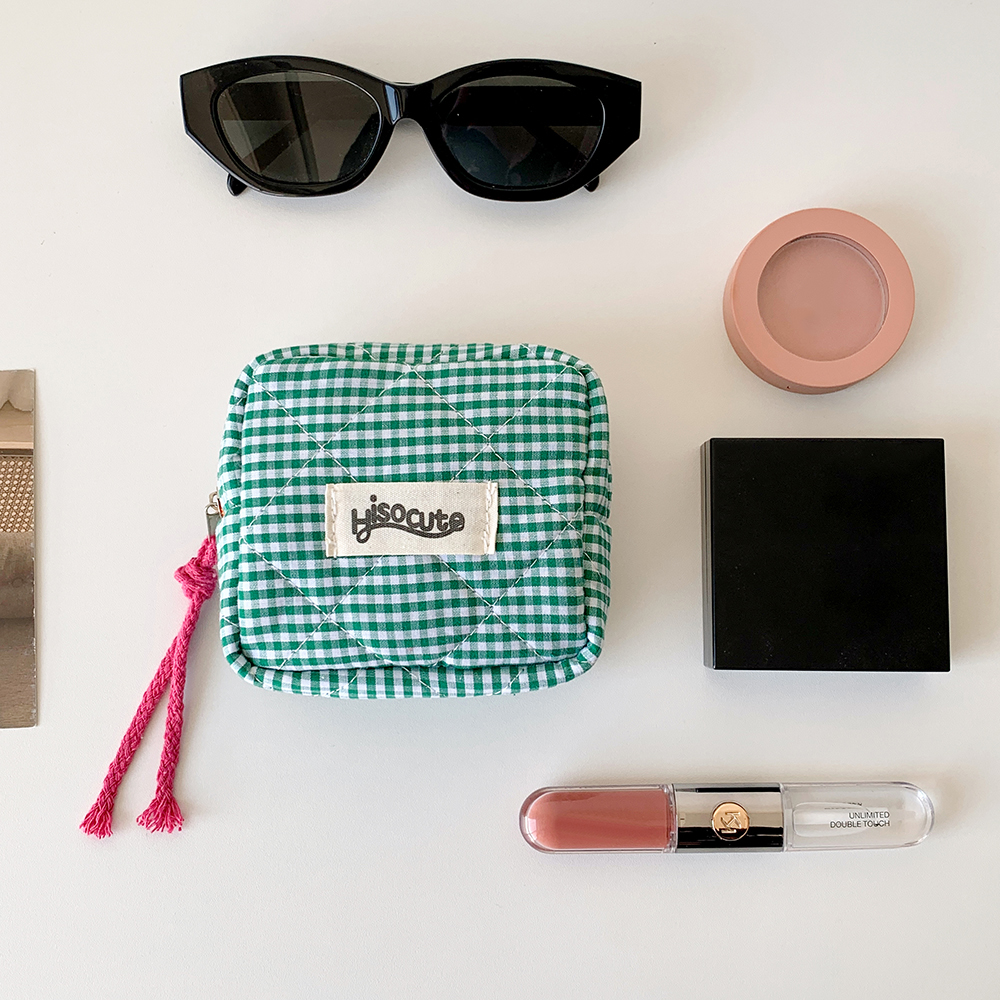 Ins Style Plaid Mini Geldbörse Tragbare Kosmetik Aufbewahrungstasche Dame Lippenstift Tasche und Kartenhalter Kawaii Tofu Kissen Tasche