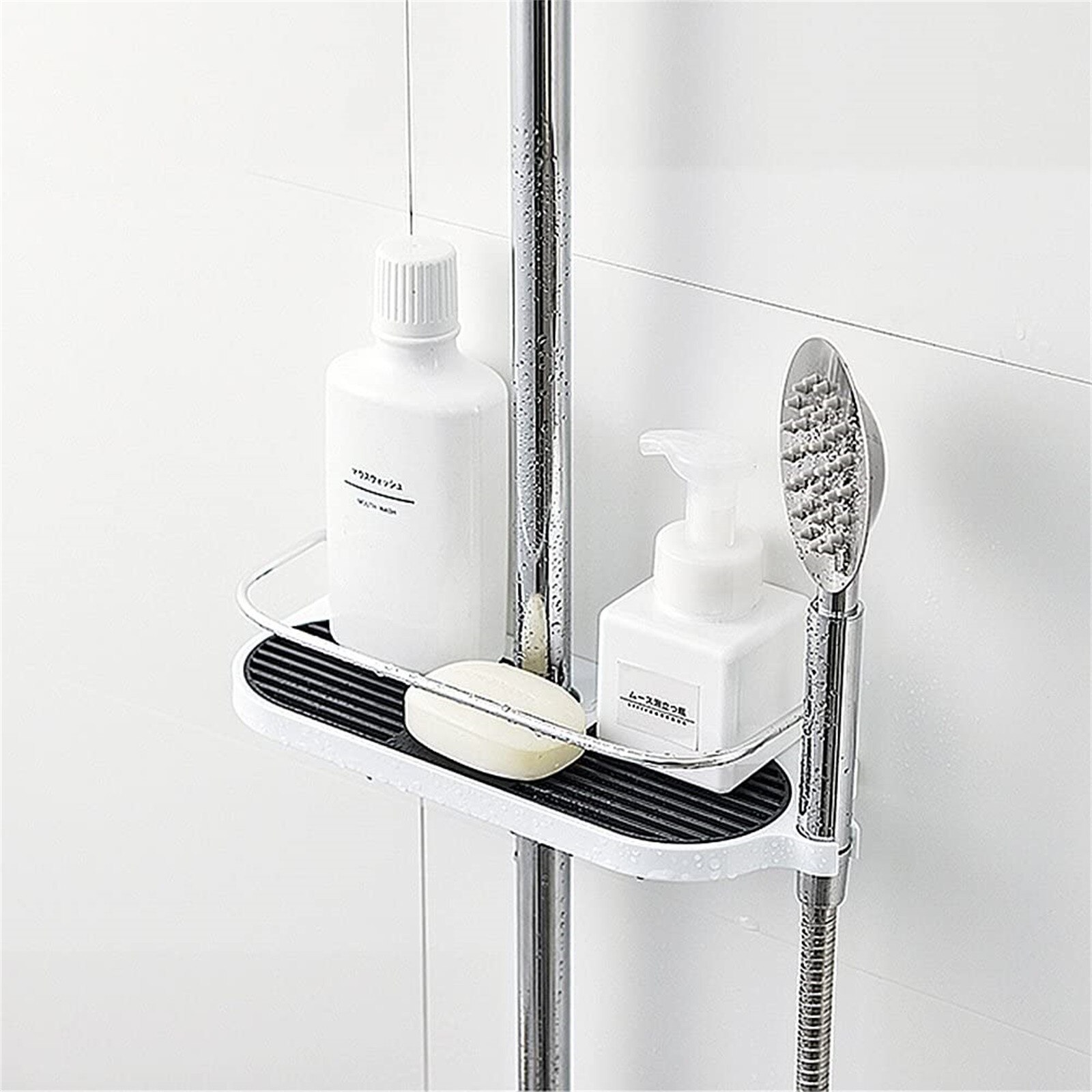 Practical Bathroom Pole Shower Storage Rack Holder Large Pole Shelf Shower Storage Caddy Rack Organiser Tray Holder 1PC