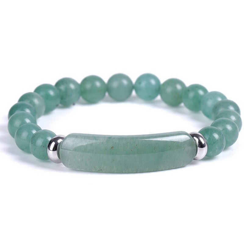 8mm Natural Stone Bracelet Rectangle Bar Charm Beaded Bracelets Handmade Men Women Prayer Fitness Chain Couple Jewelry Xmas: Green Aventurine