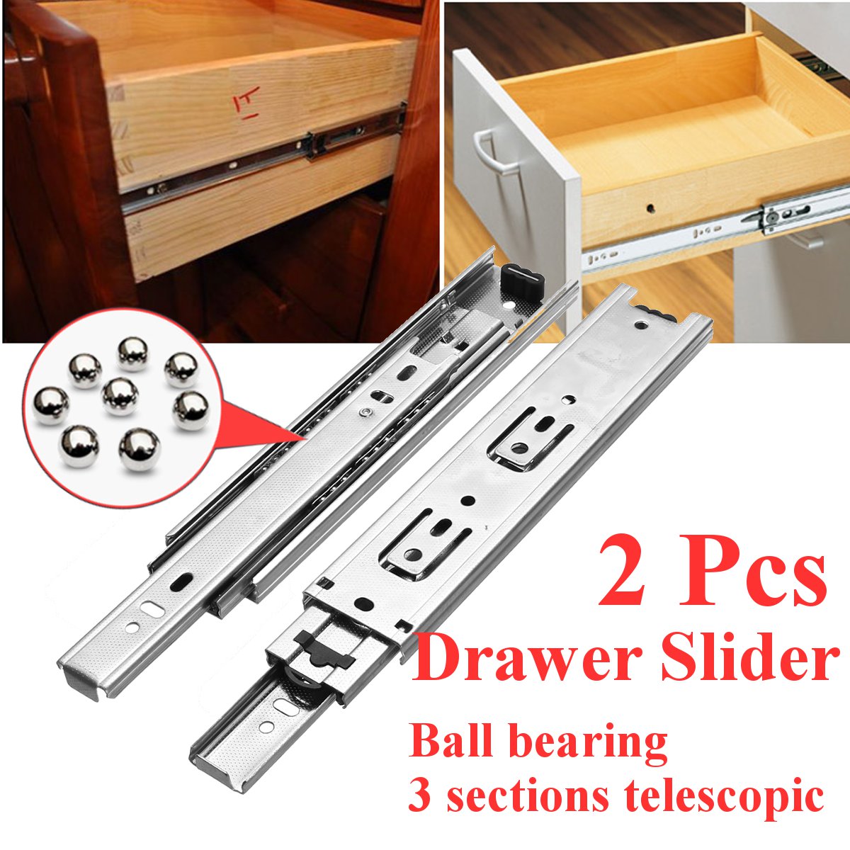 1Pair Drawer Steel Ball Rail Slide Drawer Slide Ball Guide 3 Section Wide Steel Fold Furniture Hardware Fittings