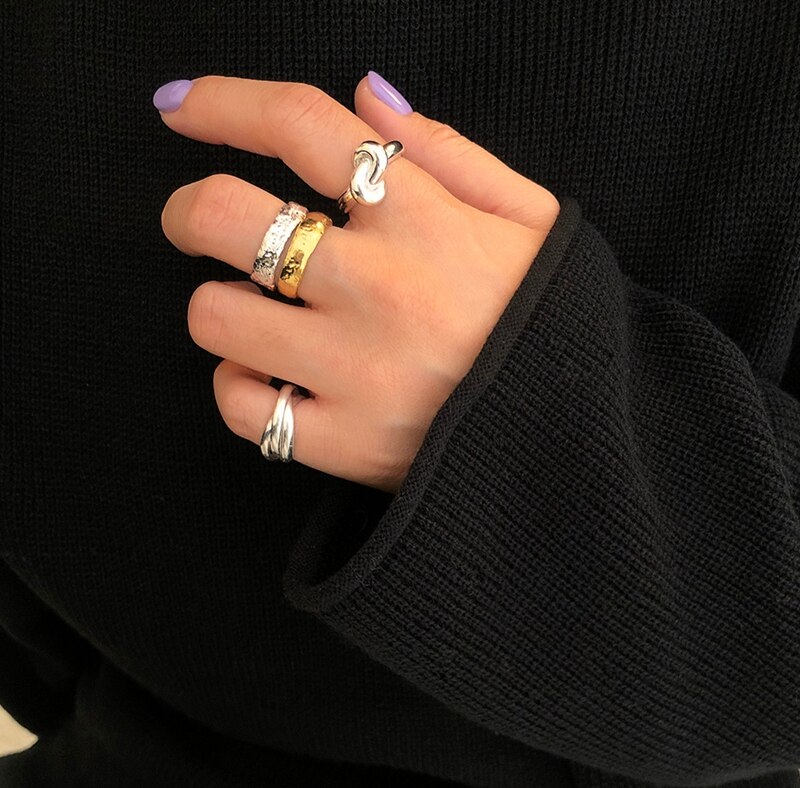 Silvology 925 Sterling Silver Thick Rope Knot Rings Originality Industrial Style Japan Rings for Women Minimalist Jewelry