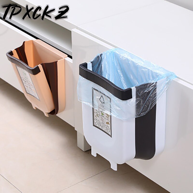 Kitchen Hanging Trash Can Wall Mounted Folding Waste Bin Bathroom Cabinet Door Hanging Bin Portable Car Trash Can