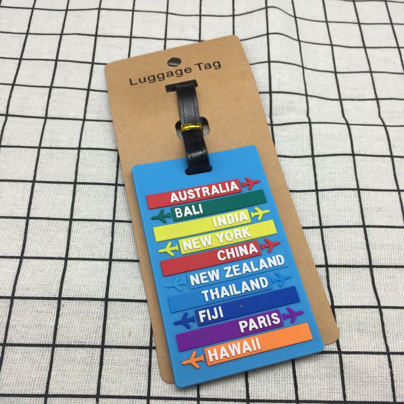 Worldwide City Name PVC Luggage Tag Letters Address Holder Baggage Label Silicone Identifier Travel Accessories: Blue