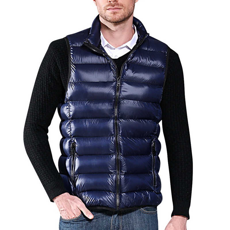 Winter Mannen Eendendons Vest Ultralight Mouwloos Vest Jas Mode Stand Kraag Mannen Grote Maat Losse Vest: Sapphire / 5XL