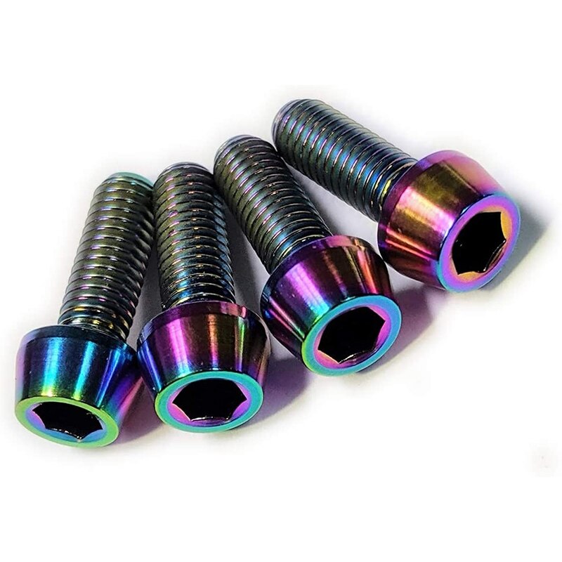 Bike Stem Bolts, MTB Road Mountain Bike Bicycle Stem Bolt Screw Titanium Anodized M5 Bottle Cage Bolts Rainbow