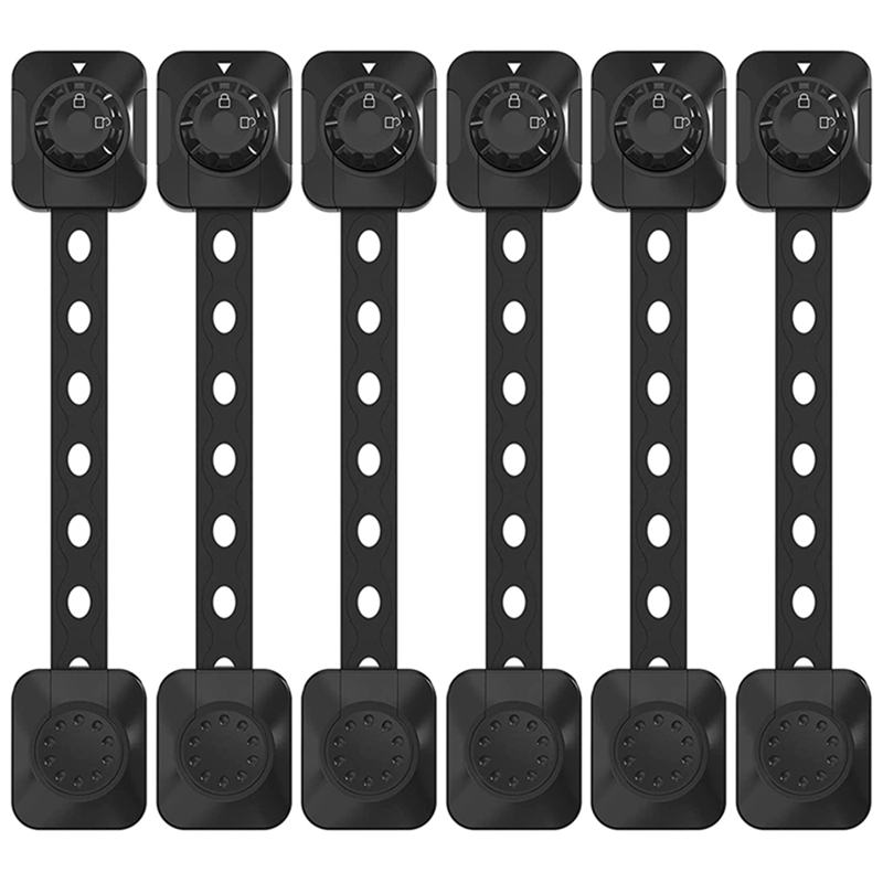 Child Proof Safety Locks, 6 Pack Baby Proof Cabinet Locks With Adjustable Strap Adhesive, Baby Proof Lock: black
