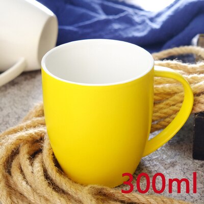 Tasse à café Cappuccino Macaron 240-300ml, en céramique, à bouche large, avec soucoupe, ensembles simples européens, épais et colorés: 300ml Single Yellow