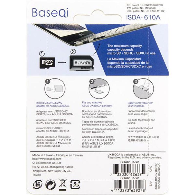 Original BASEQI Aluminum MiniDrive Micro SD Card Adapter Metal Card Reader For Notebook Asus ZenBook Flip Ninjadrive 610A