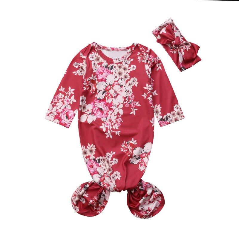 STOCK de EE. UU. Conjunto de bebé niña conjunto Floral envoltura manta saco de dormir + diadema