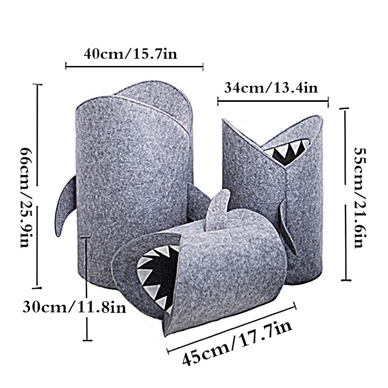 Gray Shark Mouth Shaped Folding Laundry Basket Eco-Friendly Home Toys Sundries Storage & Organization Size S/M/L 7A3033