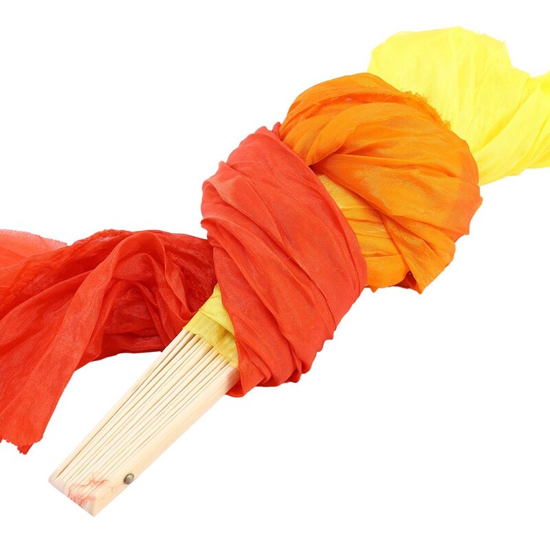Éventail de danse flamme en soie trois couleurs dégradées, pliable à la main, en bambou, décoration pour femmes, artisanat de maison