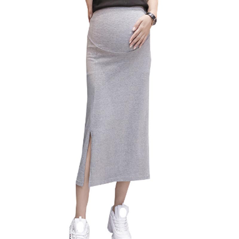 Side opening Maternity Skirts For Pregnant Women Clothes Abdominal High Waist Skirt Pregnancy Casual Slim Package Hip Skirt: Gray / L