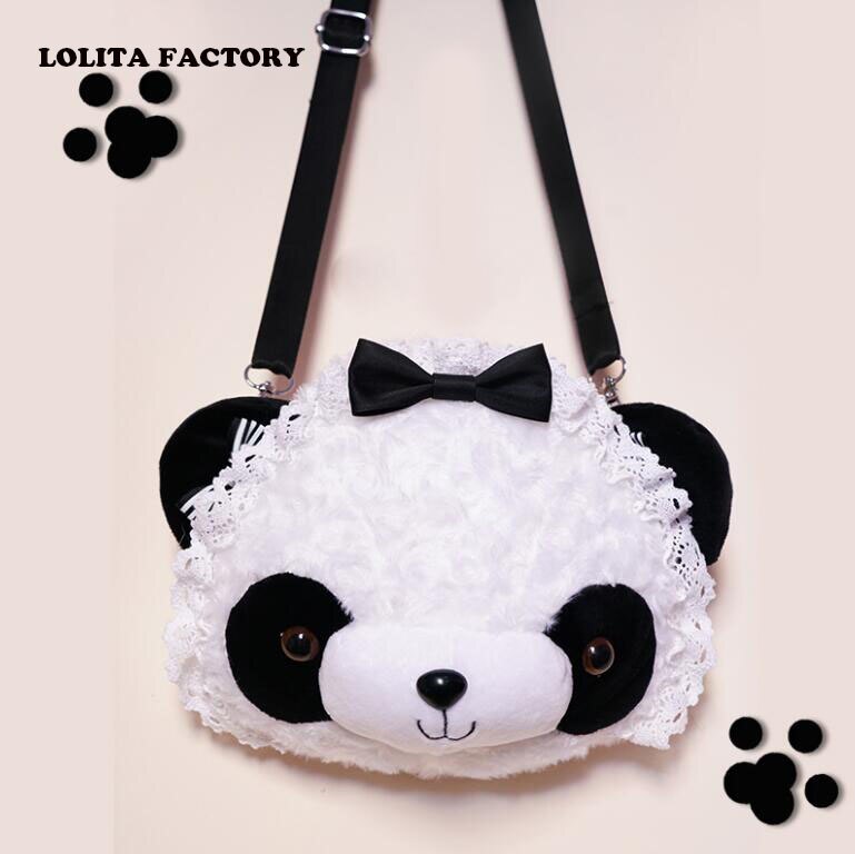 Flicka prinsessa lolita väska födelsedagsfest panda väska handgjord lolita rosa jk axelväska messenger vit och svart väska  md14