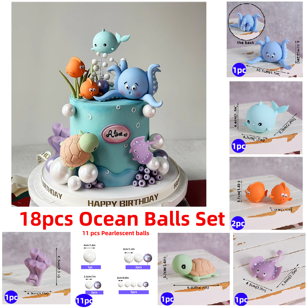 Décoration de gâteau océan poulpe, tortues, baleines, Poofish, rayons Manta pour enfants, décoration de gâteau de fête d'anniversaire, de réception pour bébé