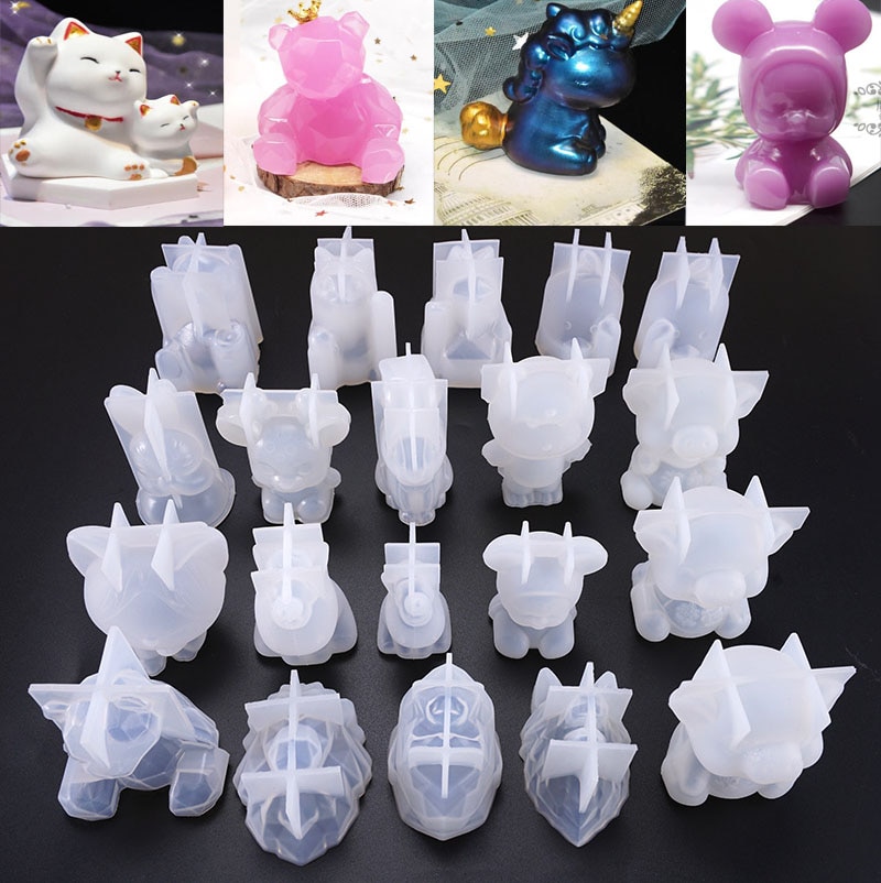 3d geométrico urso gato leão silicone molde para chaveiro pingente animal molde decoração mesa jóias ferramentas fazendo acessórios