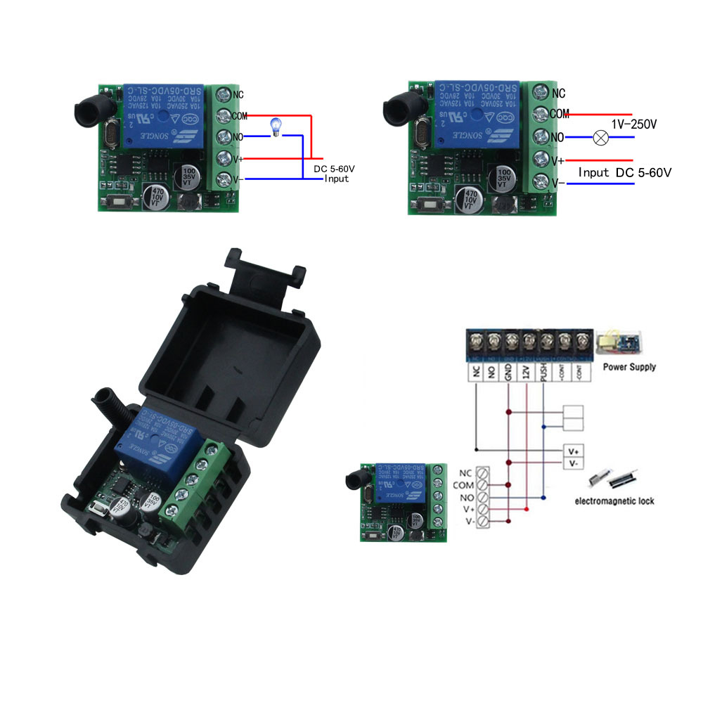 Interruptor de Control remoto inalámbrico Universal, módulo receptor de relé, Transmisor de RF, 433Mhz, 433Mhz, cc 12V, 5V-60V, 1 canal