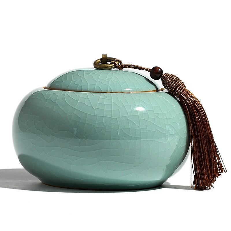 CHANSHOVA Traditional chinese style Ceramic Tea box Sealed moisture-proof Tea container China porcelain Tea storage tins C063: Large D