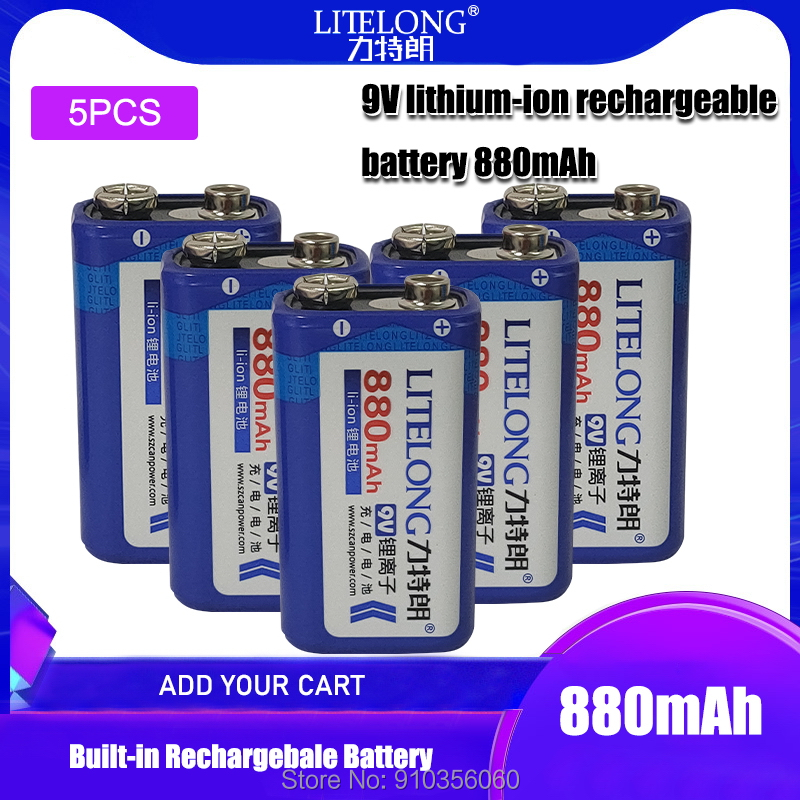 9v 880mAh LITELONG SUPER BIG li-ion lithium Rechargeable 9 Volt Battery Manufacturer's warranty: Red