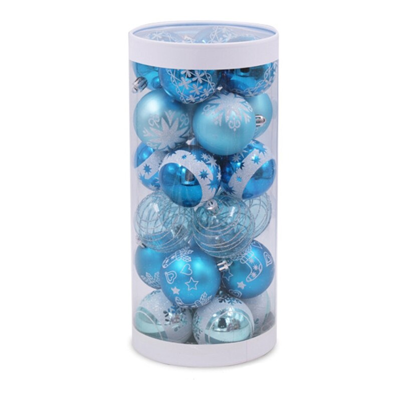 24 stuks 6cm blauwe kerstballen met tekening, kerstboom hangende baldecoratie, boombalornamenten voor kerstfeestbenodigdheden, decoratie: Default Title