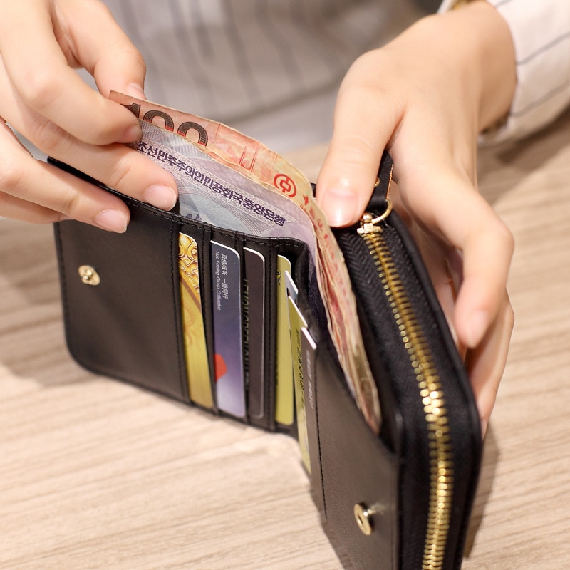 Femmes portefeuilles courts en cuir PU femme Plaid sacs à main Nubuck portefeuille porte-cartes femme petit portefeuille à fermeture éclair avec porte-monnaie