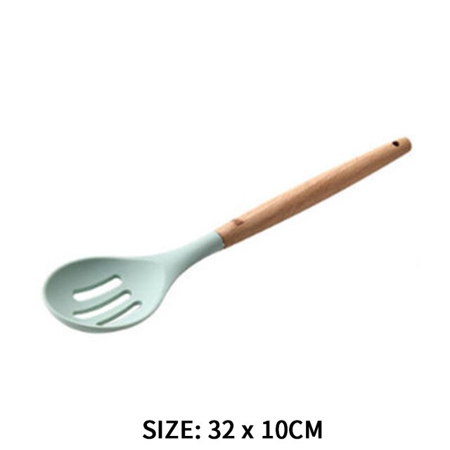 Kitchen Tools Natural Acacia Wood Silicone Cookware Utensil Set Cozinha Spatula Soup Pasta Mestoli Silicone Kitchen Accessories: 08