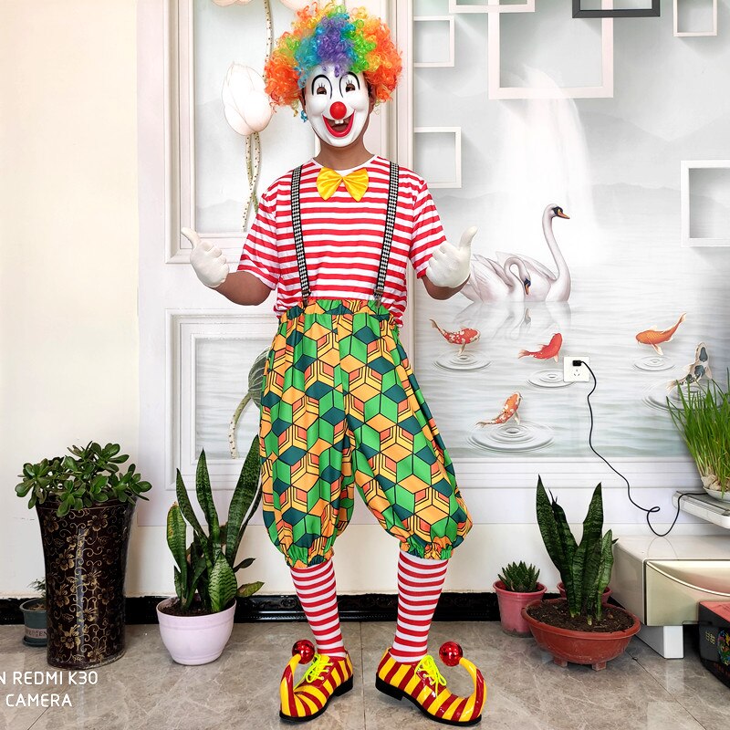 Summer Club Outfits For Men Stripe Clown Costumes Joker Cosplay Circus Costume Short Sleeve Magician Clothes