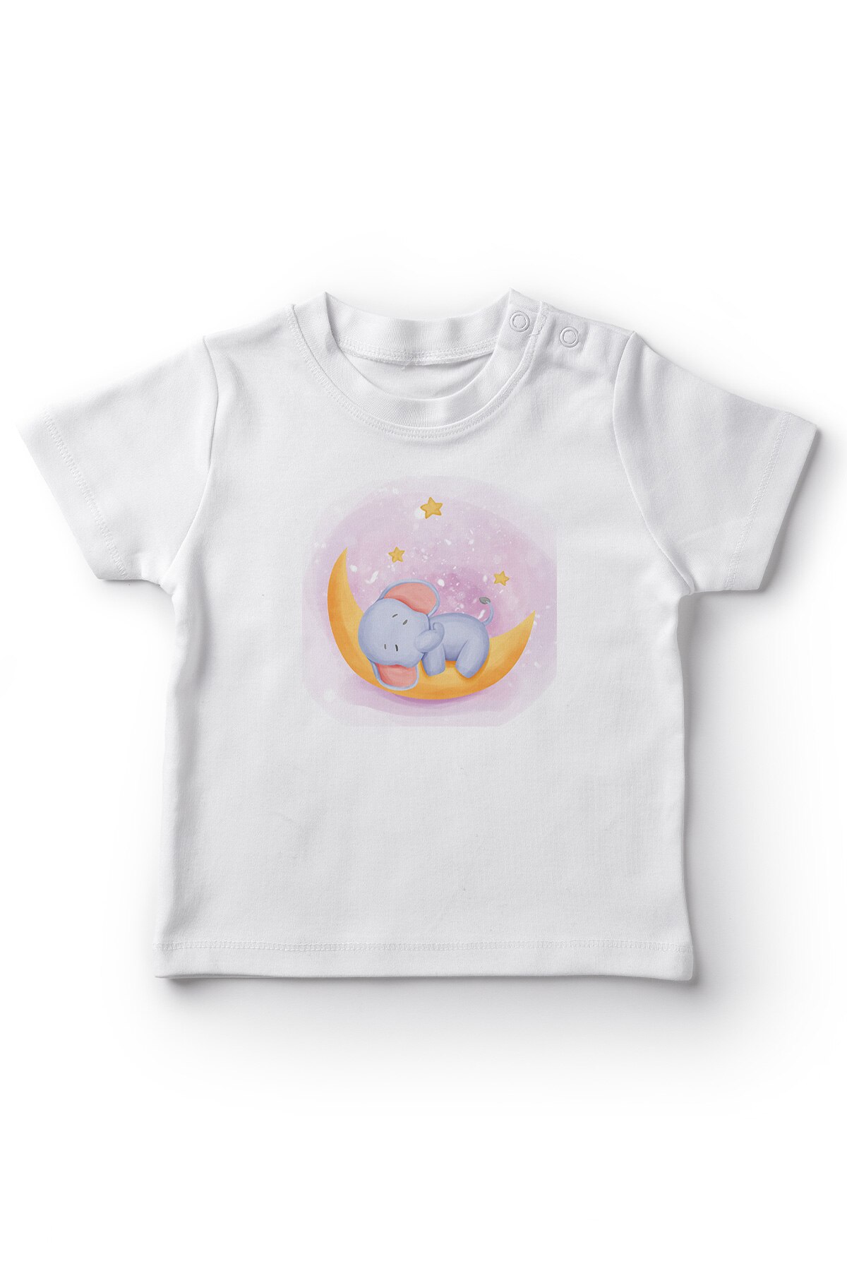 Angemiel bebé al mes durmiendo pequeño elefante bebé niña camiseta blanca