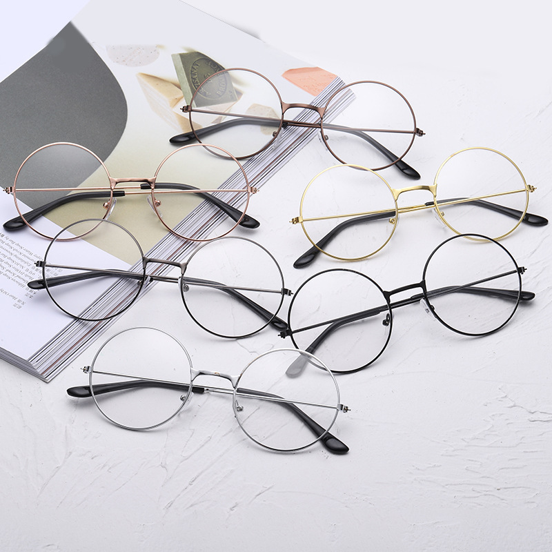 Unisex Retro Round Circle Metal Frame Eyeglasses Original Clear Lens Glasses 2 Styles Men