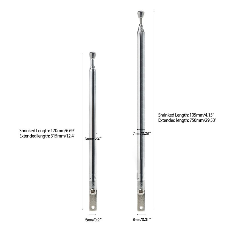 Telescopic Aerial Antenna 5/7 Sections Extendable Antenna Receiver Universal