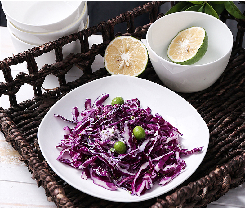 7 inch, plain white bone china square dinner plates, porcelain rectangular dish, white crockery cake candy plates,