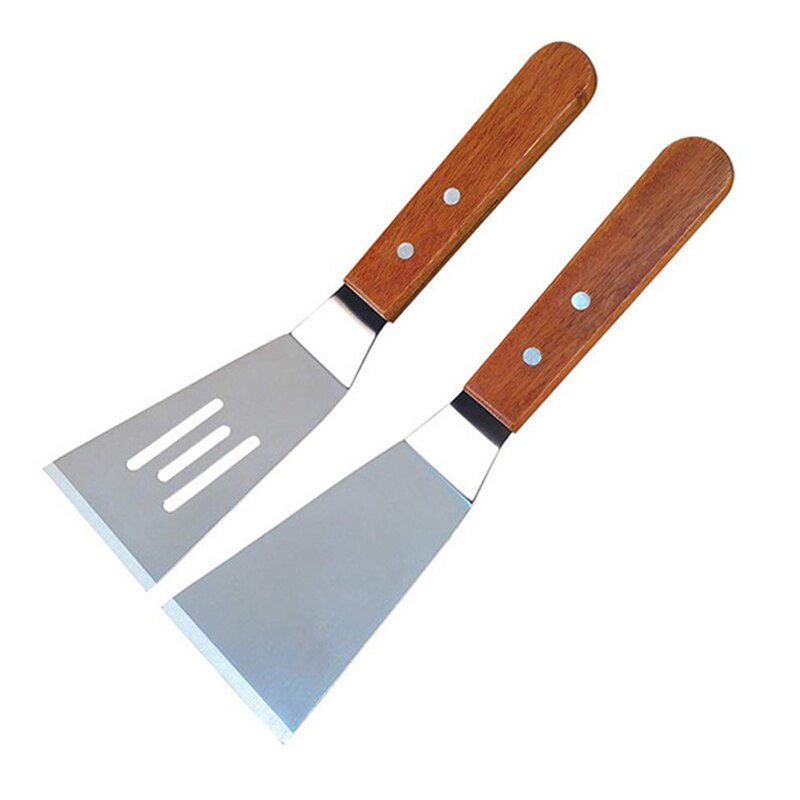 Spatule à steak de bœuf en acier inoxydable avec manche en bois, pelle à passoire plate, accessoires de cuisine, ustensiles 2 pièces: Default Title