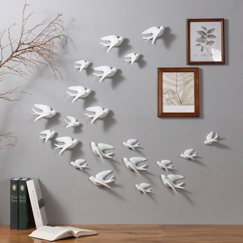 1pc 3D Ceramic Birds Murals Wall Hanging Decorations Crafts Home Ornaments VJ
