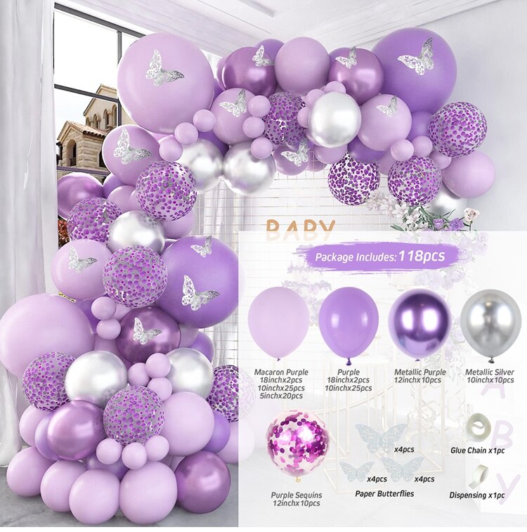 Globos de mariposa púrpura, Kit de arco de guirnalda, globo de látex, decoración para de cumpleaños, niños y adultos, globo de boda, decoración para Baby Shower: balloon 5