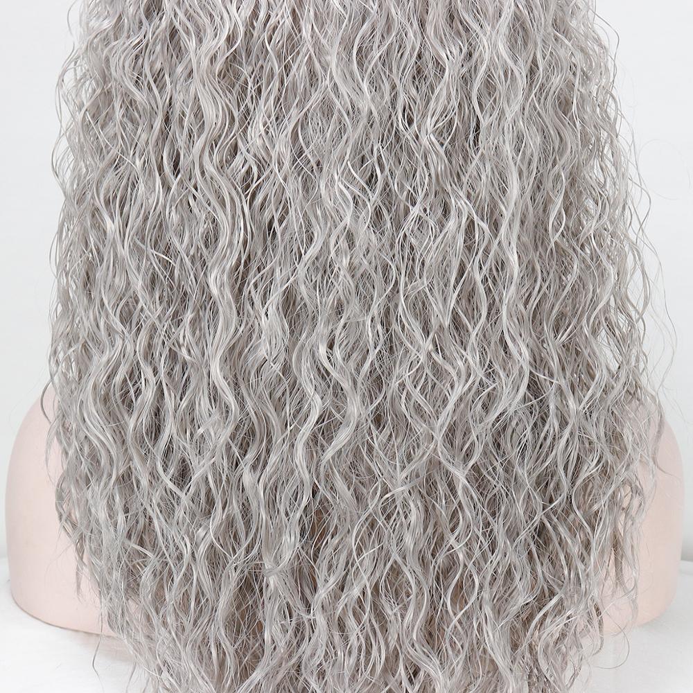 Loose Curly Gray Heat Resistant Fiber Silver Grey Synthetic Lace Front Wig For Women Replacement Wig With Baby Hair