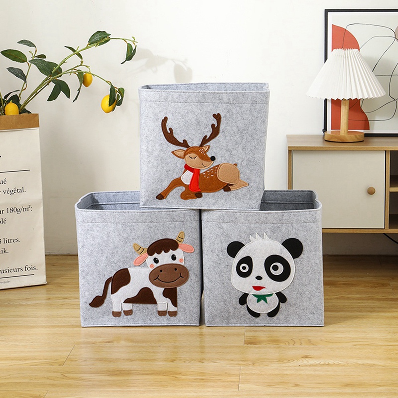 Caja de almacenamiento de tela de fieltro grueso plegable, organizador de juguetes de dibujos animados, cesta de lavandería para el hogar, cesta de almacenamiento de ropa
