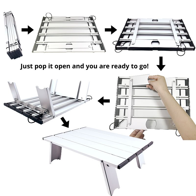 Foldable laptop desk portable mini picnic table ultralight metal material lightweight light gray