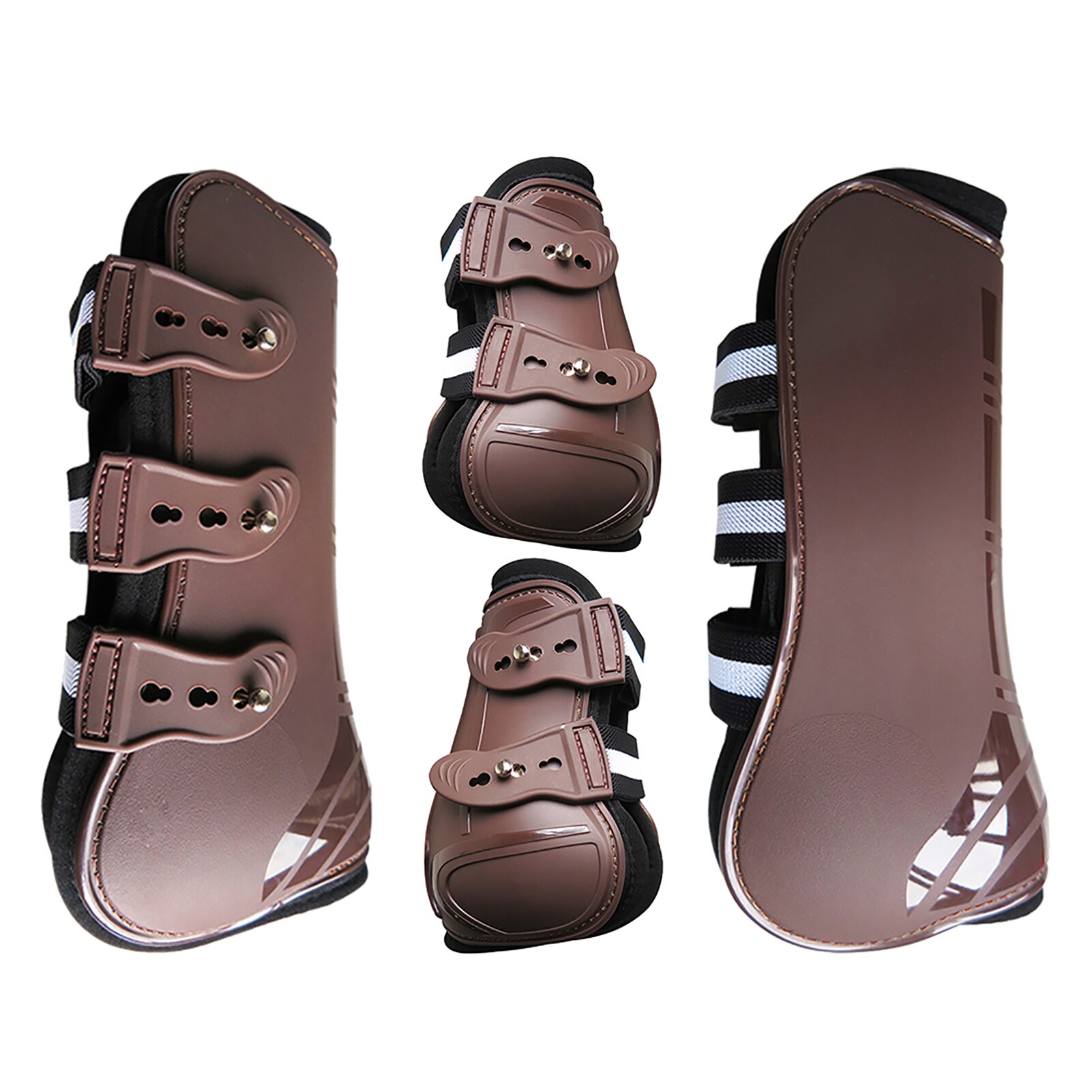 Accesorios de protección de piernas ecuestres, 4 Uds., botas para tendón de caballo de salto con absorción de impacto duradera, parte trasera delantera de PU: Brown XL