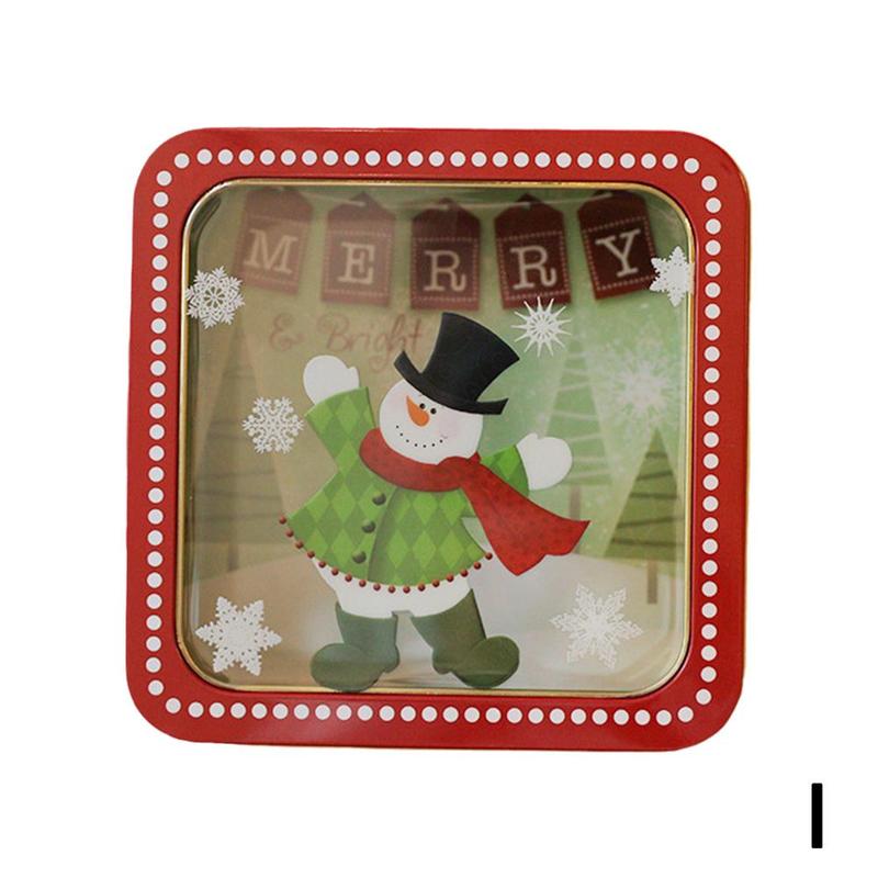Boîte à biscuits en fer blanc, fenêtre transparente Rectangle Film carré emballage de noël boîte à chocolat cuisson boîte à bonbons T3Z8: I