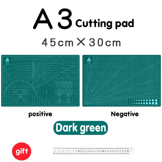 Tabla de cortar A3 de PVC, tapete para Patchwork, herramienta Manual de bricolaje, tabla de grabado de reparación automática de doble cara: dark green / A3 Mat