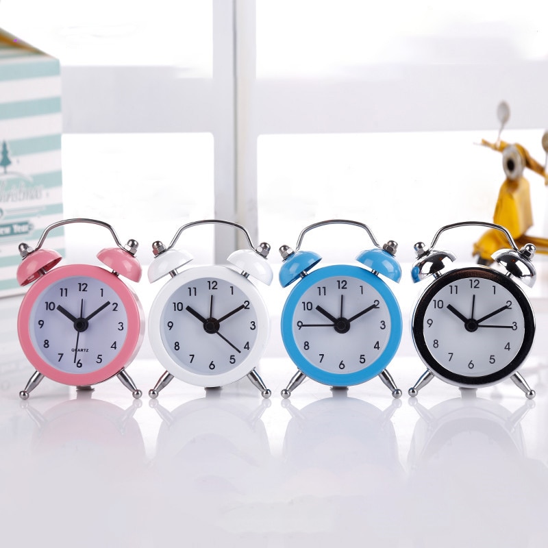 Mini Alarm Clock Electronic Round Number Double Bell Desk Table Digital Quartz Clock Home Decoration Retro Portable Cute Durable