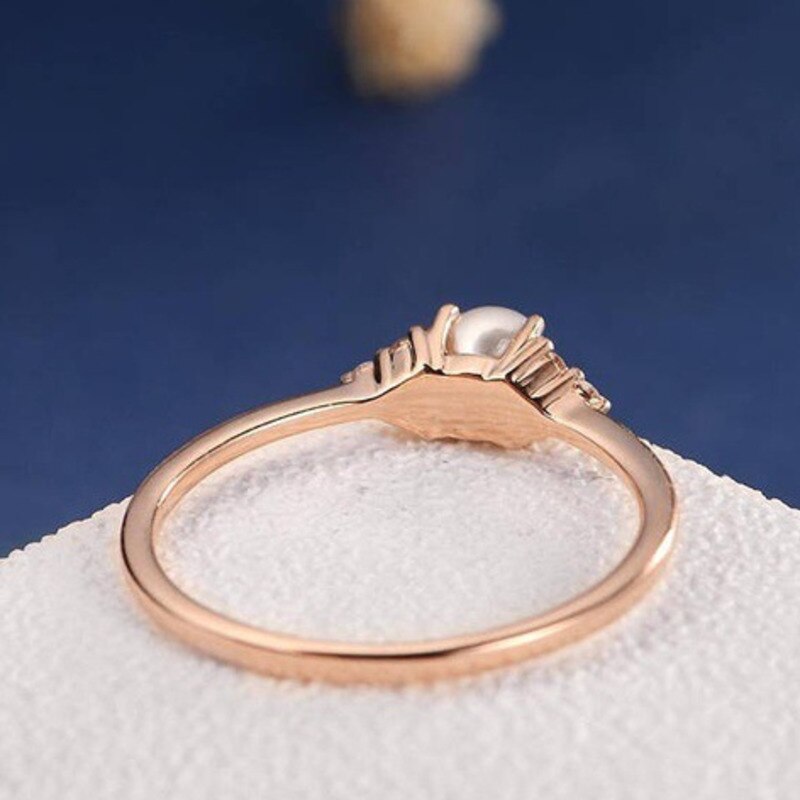 Simple 925 Sterling Silver White Rose Gold Peal Clear Cubic Zirconia Crystal Jewelry For Women Female Finger Rings